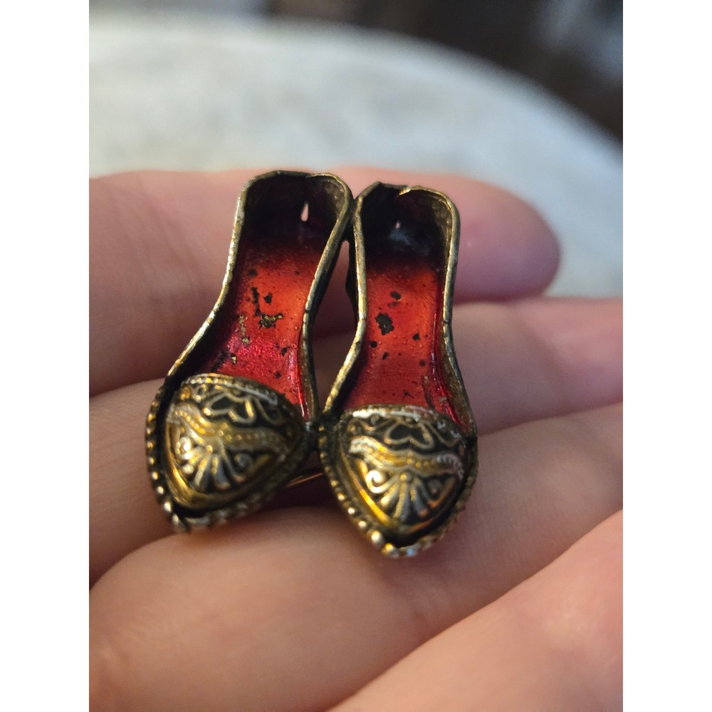 Damascene Shoe Brooch Vintage 1 inch Long Unique!